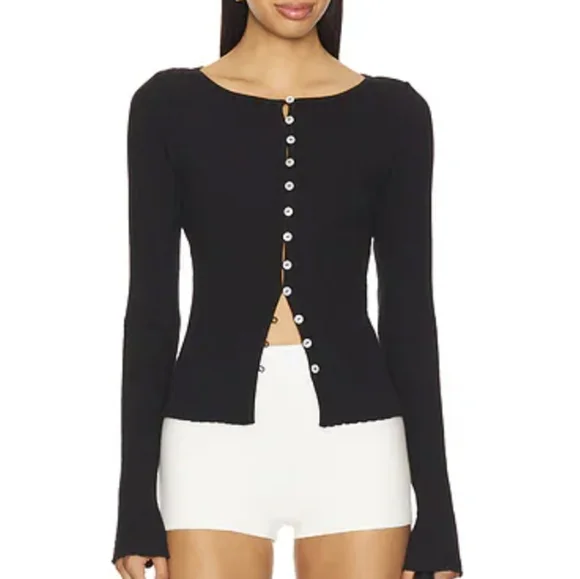 Free People NWOT Tilly Rib Long Sleeve Button Up Top in Navy sz SML & XS - Picture 11 of 14